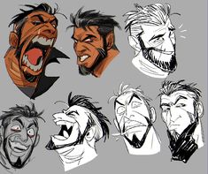 some cartoon faces with different expressions and hair styles, including one man's head