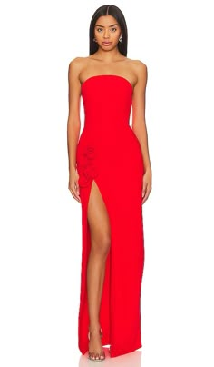 Find AMANDA UPRICHARD X Wolfe Gown In Red on Editorialist. Amanda Uprichard X REVOLVE Wolfe Gown in Red. - size L (also in M, S, XL, XS) Amanda Uprichard X REVOLVE Wolfe Gown in Red. - size L (also in M, S, XL, XS) Say hello to the Wolfe Gown from Amanda Uprichard X REVOLVE. It's not just another red dress - it's THE red dress. Dive into its dreamy crimson shade that gives classic elegance a fresh twist. The boned bodice? It's all about making you feel and look your best. And let's talk about th Black Tie Maxi Dress, Red Prom Dress Inspiration, Revolve Prom Dress, Formal Red Dresses, Barristers Ball, Prom Long Dresses, Manhattan Lifestyle, Acting Scripts, Red Formal Dresses