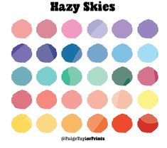 the color scheme for hazy skies is shown in different colors and sizes, including blue, pink