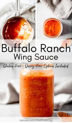 buffalo ranch wing sauce in a glass jar with spoons next to it and the recipe below