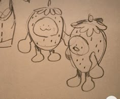 a drawing of two cartoon characters standing next to each other