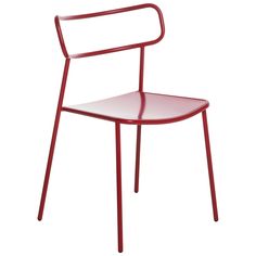 a red chair with a bent back and arm rests on an isolated white background,