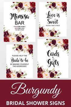 bridal shower signs with flowers on them