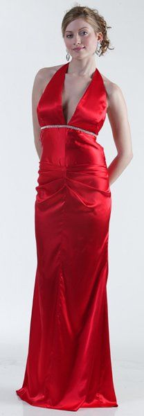 Cheap Sexy Red Prom Dress Satin Halter Long Formal Gown Rhinestones $105.99 Prom Dress Satin, V Neck Halter Top, Red Mermaid Prom Dress, Long Formal Gowns