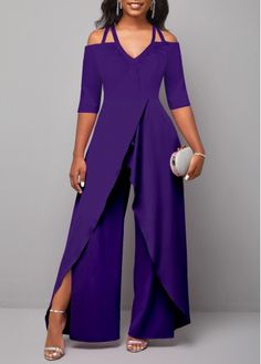 Color:Purple;Size:S;Size:M;Size:L;Size:XL;Size:XXL;Package Contents:1 X Jumpsuit;Occasion:Other;Style:Bohemian; Purple Jumpsuit, Formal Jumpsuit, Evening Jumpsuit, Off Shoulder Jumpsuit, Girl Braids, Jumpsuit Elegant, Flower Diy, Hairstyles Easy, Casual Jumpsuit