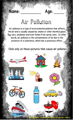 a poster with different types of air pollution on it's back side and the words,