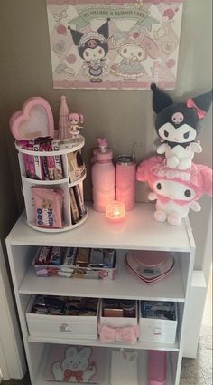 a shelf filled with lots of toys and other items