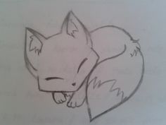 a drawing of a fox with its mouth open and eyes closed, sitting on top of a piece of paper