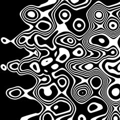 an abstract black and white background with wavy lines, circles and dots in the center