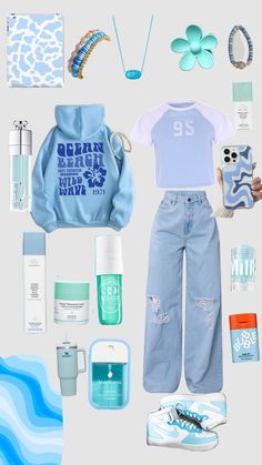 #Preppy #blue#bored Blue Preppy, Blue Fits, Cute Fits, Preppy Outfits, Ocean Beach, Christmas, Pins