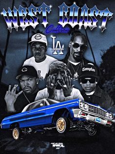 the album cover art for west coast blues, featuring four men and a blue car