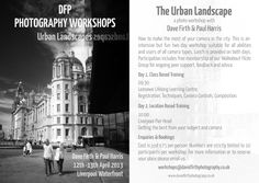 a black and white photo of two people walking in front of a building with the words dp photography workshop