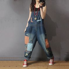 Comfortable, One of Kind. Overalls online shop,|Vintage|Denim|Multi-Color|Full Length|Patchwork|Pullover|Harem|Female|Dark Blue|One Size|Summer|Hand Wash Vintage Dungarees Outfit, Denim Dungarees Outfit, Folk Style Clothing, Dungarees Outfits, Dungaree For Women, Baggy Dungarees, Dungaree Outfit, Denim Dungaree, Patchwork Clothes