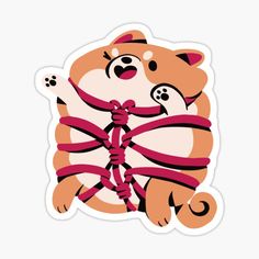 a sticker with an image of a cat tied up