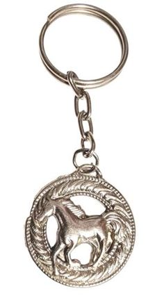 a metal key chain with a horse on it