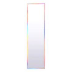 a mirror that is in the middle of a white wall with a rainbow colored frame