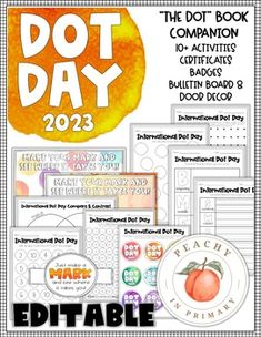 the dot day book is shown with an orange and white background, surrounded by other items