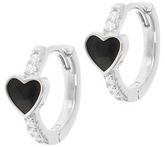 Dainty and delightful, these elegant hoop earrings feature a heart motif surrounded by cubic zirconia Diamonique simulated diamonds. Heart Hoop Earrings, Heart Motif, Earrings Sterling Silver, Sterling Earrings, A Heart, Sterling Silver Earrings, Cubic Zirconia, Hoop Earrings, Jewelry Earrings