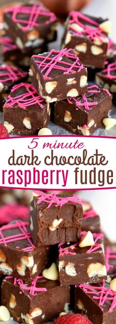 chocolate raspberry fudge bars stacked on top of each other