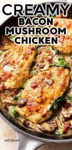 Balsamic Cream Sauce, Balsamic Spinach, Chicken Spinach Mushroom, Mushroom Chicken Recipe, Chicken Bacon Recipes, Balsamic Sauce, Bacon Mushroom, Creamy Chicken Recipes, Chicken Mushroom Recipes