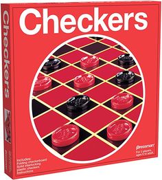 the book cover for checkers is shown in red and black squares with buttons on them