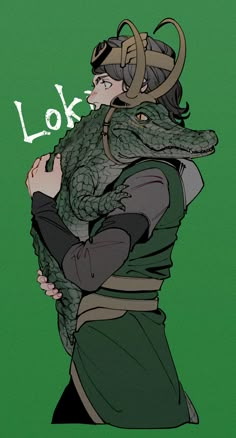 a drawing of a woman with an alligator on her shoulder and the words look above her head