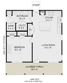 the floor plan for a small house with two bedroom and living room, including an attached bathroom