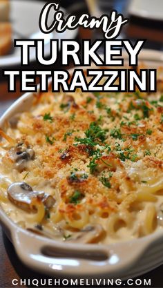 Sometimes, the best recipes come from finding ways to make the most of what’s already in your kitchen— and that’s exactly why Creamy Turkey Tetrazzini is a must-try! This dish takes leftover turkey and Turkey Catchatori, Recipe For Turkey Tetrazzini, Turkey Tezzarini Recipes, Turkey Tetrazzini Casserole, Recipes With Shredded Turkey, Leftover Turkey Tetrazzini Recipe, Turkey Tetrazzini Recipe Easy Healthy, Best Chicken Tetrazzini Recipes