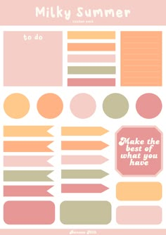 the printable poster for milky summer is shown in pink, orange and green