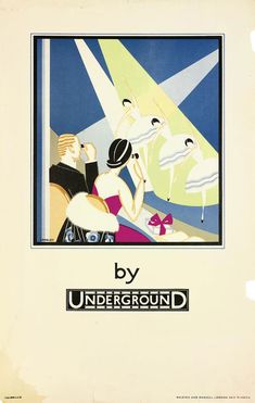 an advertisement for the underground railway, with two women sitting at a table and one man standing