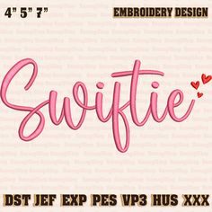 the word suffite with hearts is shown in pink on a beige background, and has