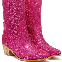 Rhinestone Pink Cowgirl Boots. Pointed Toe. Mid Calf. Size 8. Perfect For Your Cowgirl Barbie Costume! Brand New. Never Worn. Pink Rhinestone Boots For Fall, Cowgirl Barbie, Pink Cowgirl Boots, Barbie Costume, Pink Cowgirl, Barbie Birthday, Cowgirl Boots, Shoes Heels Boots, Mid Calf