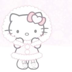 a hello kitty wallpaper with a pink dress and bow on it's head