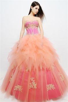 Ball gown strapless sweetheart orange tulle lace red Quinceanera Dresses PGQD0029 Cheap Quinceanera Dresses, Quinceanera Themes Dresses, Dress Quinceanera, Red Quinceanera Dresses, Quinceanera Dresses Pink, Wedding Dress Patterns, Ball Gowns Princess, Peach Dress, Grad Dresses