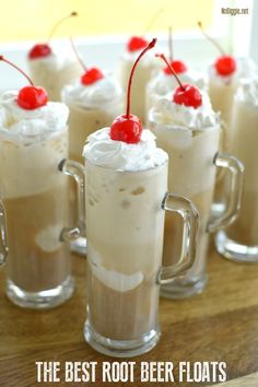 the best root beer floats are made with whipped cream, cherries and marshmallows