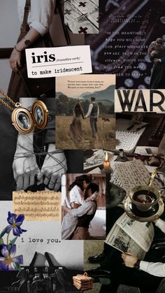 collage of various images with words and pictures on them, including an image of a man holding a woman's hand