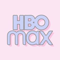 the words hbo max are shown in blue and pink letters on a light pink background