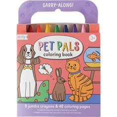 a box of colored pencils with an image of cats and dogs on the front