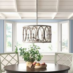 a dining room table with some fruit on it