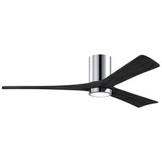 a modern ceiling fan with black blades on it's blades and a light fixture