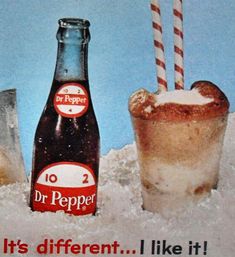 an advertisement for dr pepper's ice cream soda with two drinks on the table