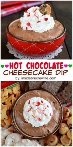 hot chocolate cheesecake dip in a red bowl