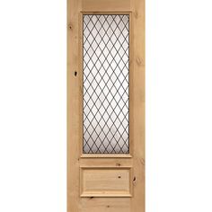 a wooden door with a glass window on the top and bottom panel, in front of a white background