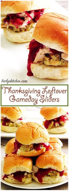 thanksgiving leftover game day sliders with turkey and cranberry sauce on top