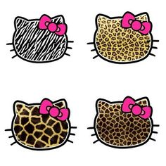 the hello kitty logo has been drawn in pink and brown colors with leopard print on it