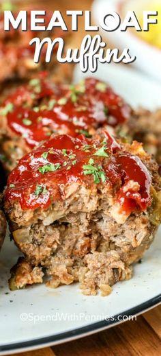 meatloaf muffins on a plate with ketchup