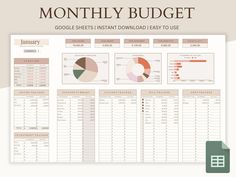 an image of a printable budget sheet with the text,'monthly budget google sheets