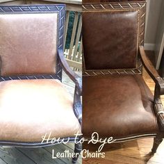 two brown leather chairs sitting on top of a wooden floor