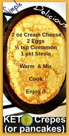 the ingredients for creme cheese and eggs in a cast iron skillet