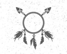 an arrow with feathers in the middle and a circle around it on a white background